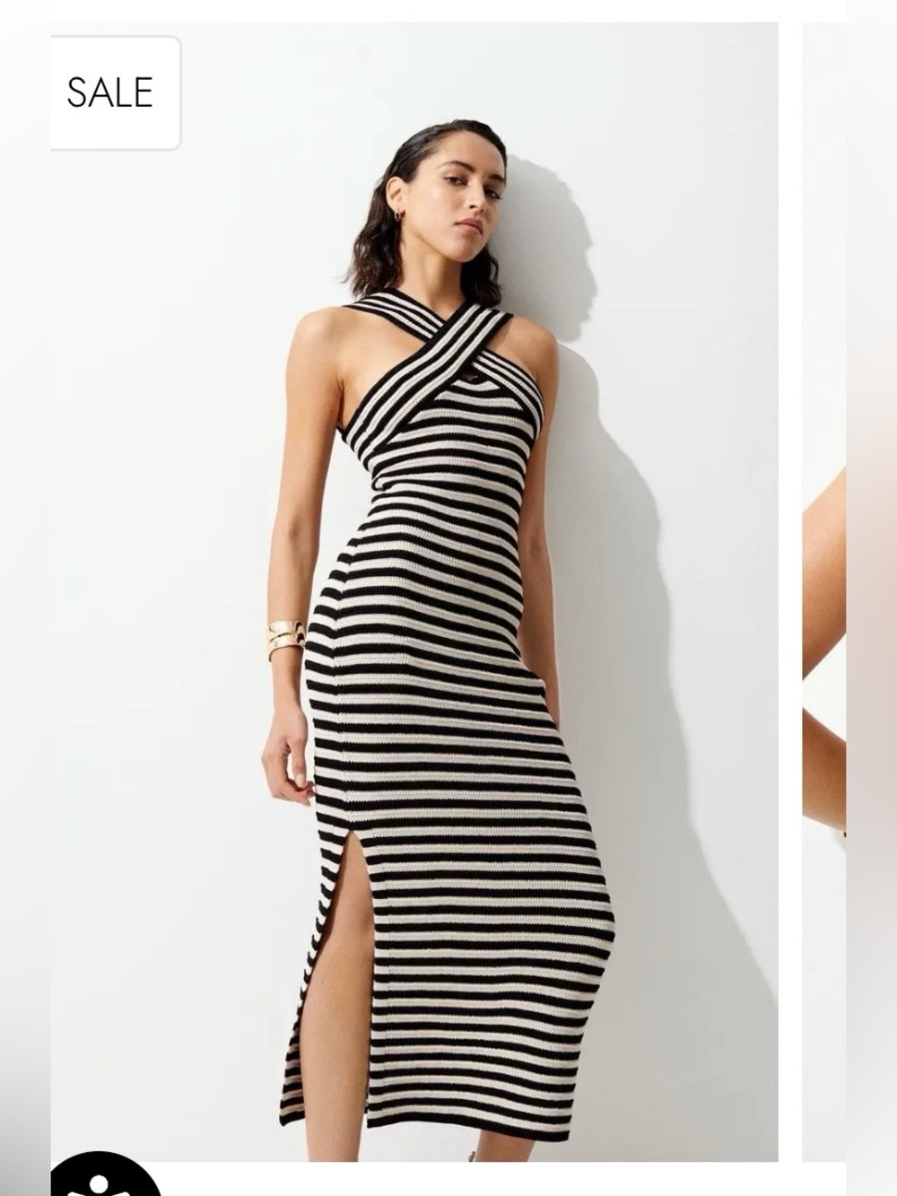 Karen Millen  stripped  cross front knit midi dress